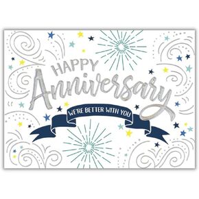 25 Employee Anniversary Cards - Confetti and Stars Design with Silver Holographic Foil Embossing - 26 White Envelopes - FSC Mix
