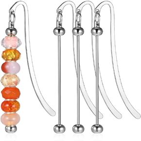 Metal Beadable Bookmarks, 4 Pcs DIY Bead Bookmark, Blank Bar Beads Book Mark Hairpin Hook Bookmarks with Long Pendant Aesthetic Bookmark Making Kit for Book Lovers Teacher Office Supplies
