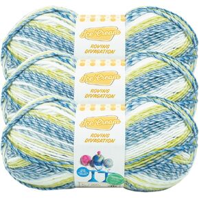 (3 Pack) Lion Brand Yarn Ice Cream Roving Stripes Yarn, Razzles