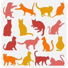 FINGERINSPIRE Cat Drawing Stencil 11.8x11.8inch Reusable Cat Painting Template DIY Craft Cute Cat Pattern Stencil Animal Cat Stencil for Painting on Wall, Furniture, Wood and Paper