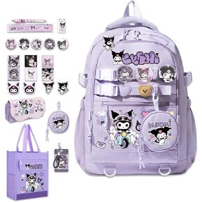Roffatide Anime Pochacco Kawaii Backpack with 12 Pcs Accessories Cartoon Travel Aesthetic New Semester Gifts Bag with Cute Pins Anti-Theft Laptop Backpack Travel Hiking Daypacks Rucksack Black