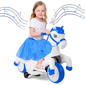 Olakids 2 في 1 رحلة على دراجة نارية وحصان ، يونيكورن 6 فولت ركوب البطارية على لعبة لأعلى ولأسفل ، MP3 ، عرض الطاقة ، عجلات التدريب ، مركبة كهربائية للأطفال تتراوح أعمارهم بين 3-6 سنوات (وردي)