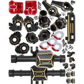 RC Upgrades Part for 1/10 TRX4,ARRCat Brass Front & Rear Portal Axles,Diff Covers,Axle Mount,Caster Blocks C Hub Carrier,Inner & Outer Portal Cover Housing,Hex Hub w/Red Diff Covers,Black