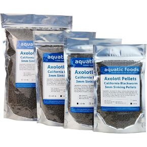 Aquatic Foods Inc. Axolotl Blackworm Pellets. 3mm-1/8 Sinking California Blackworm Medium Pellets for Medium/Large Axolotl, Frogs, Shrimp, Salamanders, Newts, Snails…1/8-lb Pouch Bag