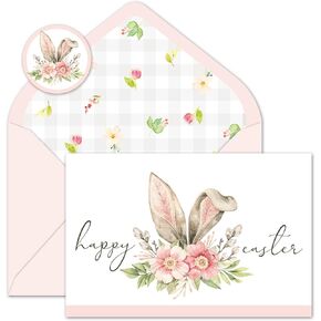 Whaline 24Pcs Happy Easter Thank You Cards Bulk Watercolor Bunny Rabbit Ears Flower Greeting Cards with Envelope Sticker Blank Note Cards for Spring Holiday Birthday Wedding Supplies