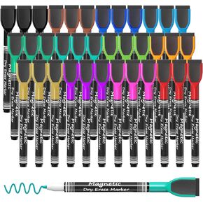 MaxGear Dry Erase Markers Fine Tip with Eraser, Assorted Color Magnetic Whiteboard Markers Erasable Fine Point Low Odor for White Board, School Supplies for Classroom, Home, Office, 8 Count