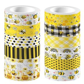 12 Pcs Bee Washi Tape Bee Print Masking Tape Bee Pattern Decorative Paper Sticker for Bee Party Holiday Scrapbook DIY Craft Gift Wrapping Handbook Sticker