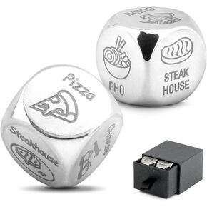 2Pcs Food Dice Anniversary Date Night Gifts for Couples Food Decision Dice Decider Food Decision Dice Valentines Day Gifts Christmas Birthday Gifts(Silver,Size:0.79inch)