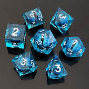 WIPI DND Resin Dice Dragon Eye Dice Liquid Core Dice Set Blue Sharp Edged Dice Set with Gift Box, Dungeons and Dragons Polyhedral D&D Dice Role Playing Game D and D Dice Set