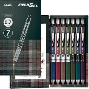 Pentel BL77-L7 Gel Ink Ballpoint Pen, EnerGel 0.7mm, Limited Edition, 7 Colors Set