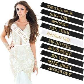 Weewooday 10 Pieces Birthday Sash for Women Happy Birthday Sash for Queen Party Favors, 2 Colors(Pink, White)