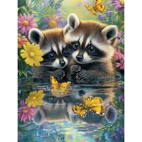 Pavemlo 5D Diamond Art Kits for Adults Raccoon, Full Drill Diamond Art Animals Pictures Paint with Diamonds, DIY Cross Stitch Jewel Art Rhinestone Craft for Home Wall Decor 12x16 Inch