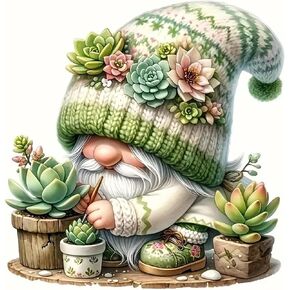 Zythron Gnome Diamond Painting Kits for Adults DIY Gnome Succulents Diamond Art Kits Beginners 5D Diamond Art Kits Home Wall Decor 12x12 inch