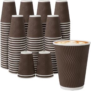 12 oz Coffee Cups Disposable, 100 Count Insulated Paper Coffee Cups, Corrugated Ripple Wall Design Paper Cups, Hot Cold Drinking Cups for Party, Picnic, Travel, Business, Home