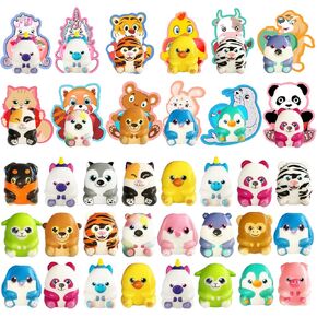 24 Pack Valentines Cards Classroom Gifts 24 Squishy Animals with 24 Valentines Day Cards for Kids Girls Boys Valentines Gifts School Classroom Exchange