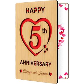 5 Year Marriage Anniversary Card Gifts for husband Wife, Wooden Happy 5th Anniversary Card for Her Him, Always and Forever Fifth Wood Wedding Anniversary Card for Men