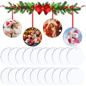 3.15" Sublimation Ornament Blanks, 20 Pieces Round Blank Sublimation Ornaments Personalized Christmas Ornament Blanks for Christmas Tree Decor