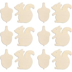 30pcs Mini Squirrel Acorn Wood DIY Crafts Cutouts 2" Wooden Squirrel Acorn Shaped Hanging Ornaments with Jute Twines Wood Tags for DIY Projects Baby Shower Birthday Thanksgiving Party Decorations