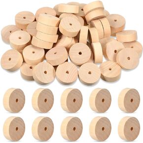 Thyle 50 Pcs 2 Inch Diameter Wooden Wheels Craft Bulk 5/8 Inch Thick Wood Wheels for Mini Christmas Tree Base DIY Model Cars Instrument Clamp Trucks Wind Chime