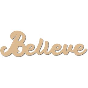 CREATCABIN Unfinished Wood Word Cutout Sign Believe Laser Cut Wooden Crafts DIY Art Sign Letters Basswood Slices Decorative Hanging for Home Office Cafe Shops Wall Door Embellishment 3.5x12Inch
