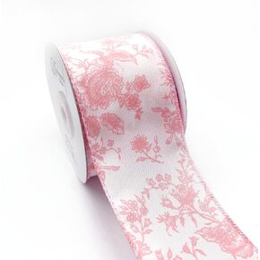 Designer’s Shop Rose Floral on Cream Wired Edge Ribbon 2.5" x 10 Yard for DIY Crafting, Home Décor Flower Arrangement (Pink)