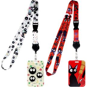 Pounchi Soot Sprite Breakaway Lanyard (2 Pcs) with Retractable Reel and Cute ID Badge Holder. Funny Gift Card Protector Badge Reels for Keys Wallet Teacher Nurse Student Office