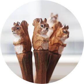 Home-organizer Tech Wood Cartoon Pens Ballpoint Gel Ink Writing Pen Office School Students Pen Zoo Animals Collection - Great Affordable Gift For Kids and Adults (Squirrel)