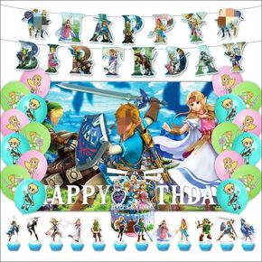 Zelda's 42pcs Birthday Party Supplies Pack Includes Banner, Cake Topper, Blackdrop, Balloons for Zelda's Party Supplies