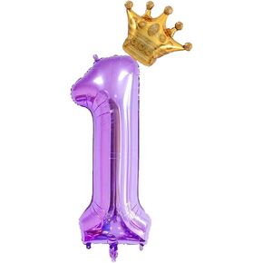 grnsce 40 Inch Purple Number 6 Crown Balloons Set, 6th Birthday Balloons for Girls, 6th Wedding Anniversar Celebration Decorative Balloons. (6)
