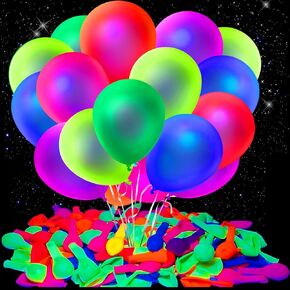 UV Neon Balloons, 7 Colors Blacklight Reactive Fluorescent Balloons Glow in the Dark Birthday Decorations for Birthday, Wedding, Neon Party, Glow Party Decorations Supplies (120)