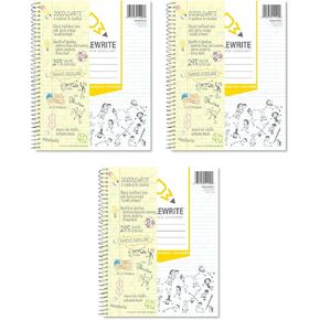 College Ruled Wirebound Spiral Notebook, 3 Pack, Includes Doodle Prompts to Keep Focus, Spark Creativity/Imagination, Relieve Stress, 11" x 8.5", 60 Sheets/120 Pages