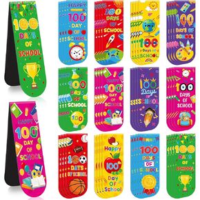 Pasimy 48 Pcs 100th Day of School Magnetic Bookmarks Happy 100th Days of School Bookmarks Colorful Magnet Page Clip Gifts School Party Favors for Classroom Prize Office Home Supplies Decor