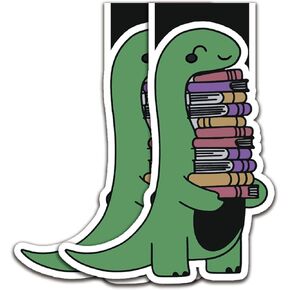 (2Pcs) Cute Dino and Books Magnetic Bookmark Book Page Markers Gift for Reading Lover Nerd Book Addict Bookish Reader Student Teacher Office Stationery - Size 2.9"x2.3" When Folded