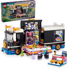 LEGO Friends Pop Star Music Tour Bus Play Together​ Toy, Social-Emotional Musical Toy with 4 Mini-Doll Characters, Toy Truck Building Kit, Music Gift for 8 Year Old Kids, Girls and Boys, 42619