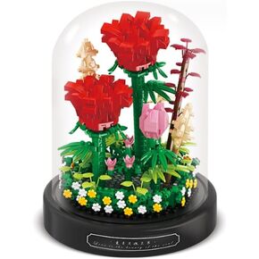Flower Bouquets Building Blocks Set, 593Pcs Mini Building Blocks Kit, Forever Red Rose Decorated Flower with Dust Cover, Valentine's Day Anniversary Christmas Birthday Gift for Girlfriend Wife Mom