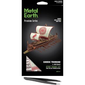 Fascinations Metal Earth Premium Series Greek Trireme Ship 3D Metal Model Kit Bundle with Tweezers