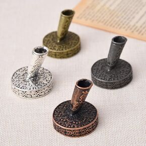 TXIN 4 Pieces Vintage Round Metal Feather Pen Holder, Retro Feather Quill Dip Pen Stand Base, Antique Pen Insertion Plug for Office Supplies Student Stationery Gift