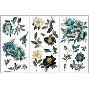 OLYCRAFT 3pcs/Set Rub on Transfers for Furniture and Crafts 6x12 inch Gilded Flowers Decor Transfer Stickers Peony Rub on Decals for Wood Furniture Scrapbooking Home Decorations