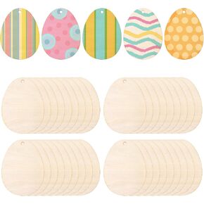 HOVEOX 50Pcs Wooden Easter Eggs Cutouts Wooden Easter Eggs to Paint Unfinished Wood Easter Egg DIY Crafts for Easter Decorations (4.7inch)