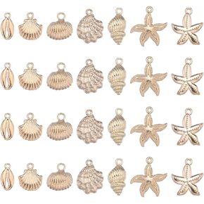 SUNNYCLUE 1 Box 28Pcs Shell Charms Starfish Charms Bulk Summer Hawaii Ocean Conch Seashell Charm Light Gold Alloy Sea Animal Holiday Charm for Jewelry Making Charms DIY Earrings Bracelets Supplies