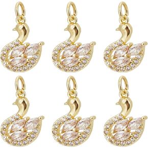 Beebeecraft 1 Box 8Pcs Swan Charms 18K Gold Plated Cubic Zirconia Animal Pendant Charms with Open Jump Ring for Jewellery Making Necklace Bracelet DIY Crafts