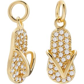 Beebeecraft 8Pcs Cubic Zirconia Flip Flop Charms 18K Gold Plated Slipper Charms with Jump Ring DIY Jewelry Making Findings with Storage Box