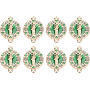 40pcs San Judas Tadeo Double Hole Connector Charms Saint Jude Pendant for DIY Jewelry Making, Zinc Alloy with Green Enamel, Ideal for Necklace, Keychain, and Craft Projects