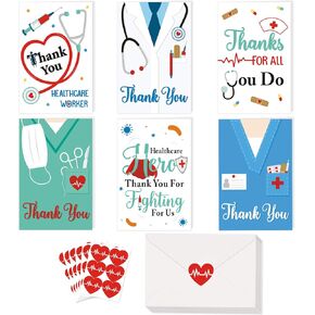 Medical Thank You Cards for Nurses Doctors 36Pcs Medical Cards Healthcare Workers Cards Thank You Doctor Cards with Envelopes and Stickers