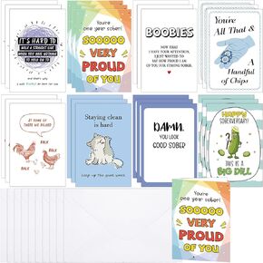 24 Pack Funny Sobriety Cards with Envelope 4 x 6 Inch Recovery Sobriety Encouragement Cards Sober Anniversary Cards for Men Women Sober Motivation Gifts