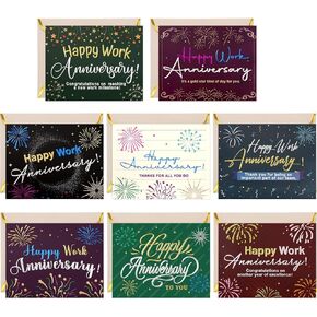 Fancy Land Work Anniversary Cards 24 Pack Embossed Business Employee Appreciation Cards with Envelopes Encouragement Work Team Greeting Cards Blank Inside