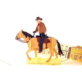iGifts And Cards Inspirational Cowboy 3D Pop Up Greeting Card - All Occasion, Happy Birthday, Friendship, Congratulations, Just Because, Half-Fold, Horse, Gift, Saloon, Wow Bronco
