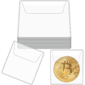 Mabor 50Pcs Coin Sleeves 2.1 x 2.1 Inches Clear Coin Protectors Single Pocket Small Pouches for Coin Storage Supplies Plastic Individual Coin Holders for Coin Currency Bills Collectors