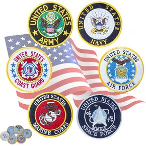 USA Army USA Airforce USA Navy USA Coast Guard USA Space Forces USA Marine Corps 6 PCS 3.80 inch Iron ON Embroidered Patches Set