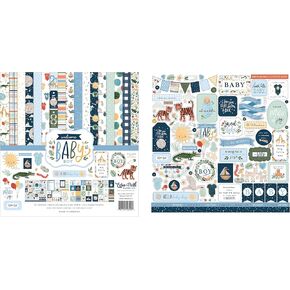 حزمة مجموعة Echo Park Paper Collection: Welcome Baby Boy 12 × 12 مجموعة مجموعة + ترحيب Baby Boy 12 X 12 Cardstock Elements ورقة ملصق